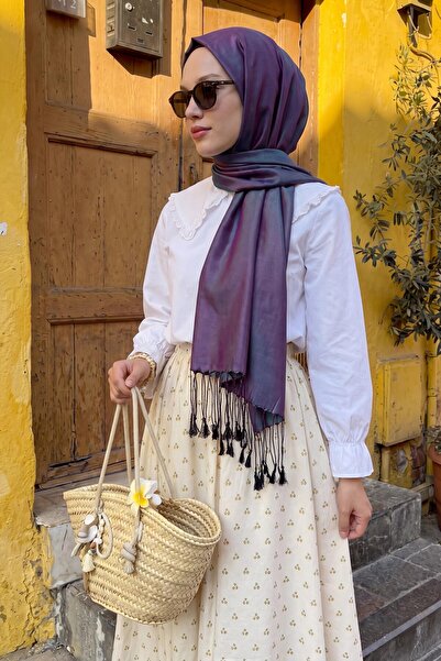 Silk Home Çift Taraflı İpek Şal Patlıcan Moru