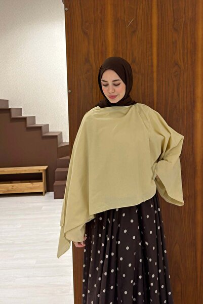 Faya Boutique Green Violine Collar Detailed Cape Polka Dot Skirt Set