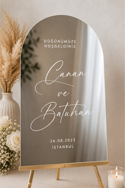 YA Creative Studio Kişiye Özel Düğün Karşılama Panosu 45x55 cm | Gold Ayna Pl...