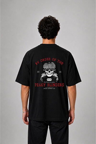 cesita Peaky Blinders Thomas Shelby Printed Oversize Cotton Black T-Shirt T-S...