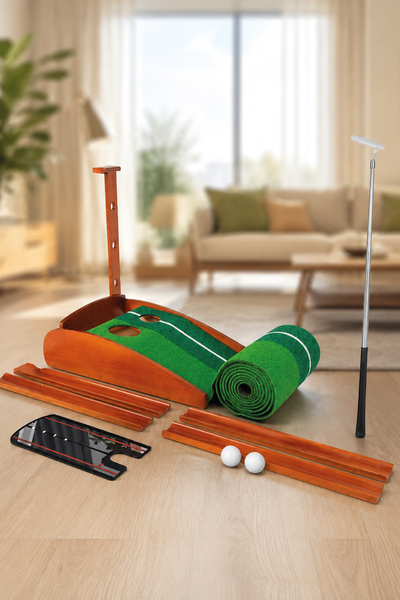 Walke Golf Putt Matı Ahşap Otomatik Top Dönüşlü Golf Antrenman Seti 3 Toplu 2...