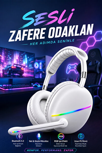 Zineets Bluetooth Mikrofonlu Işıklı RGB Gamer Bilgisayar Kulaklığı Gaming Kul...