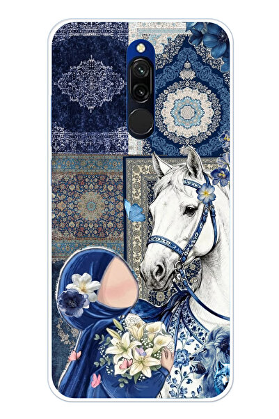 TechTree Redmi 8 Uyumlu Geleneksel Motifli Beyaz At Baskılı Silikon Kılıf
