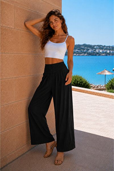 ABBRA Women's Wide-Leg Pants with Thick Elastic Waistband