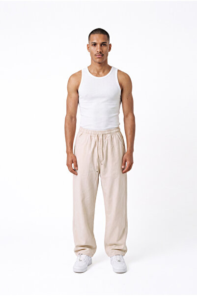 Machinist Men's Baggy Linen Trousers Beige