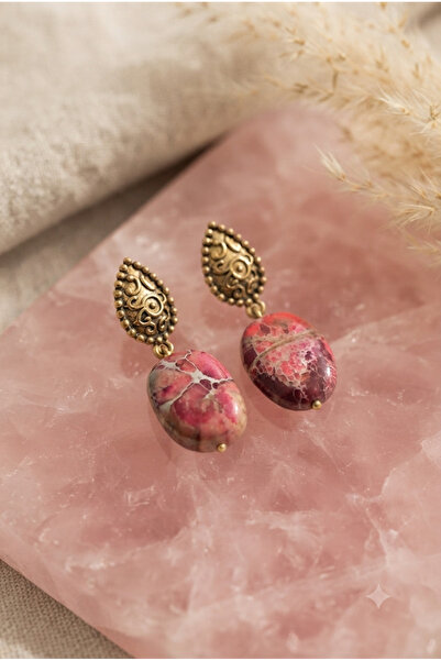 ZGNOVA Handmade Red Jasper Natural Stone Earrings with Brass Apparatus