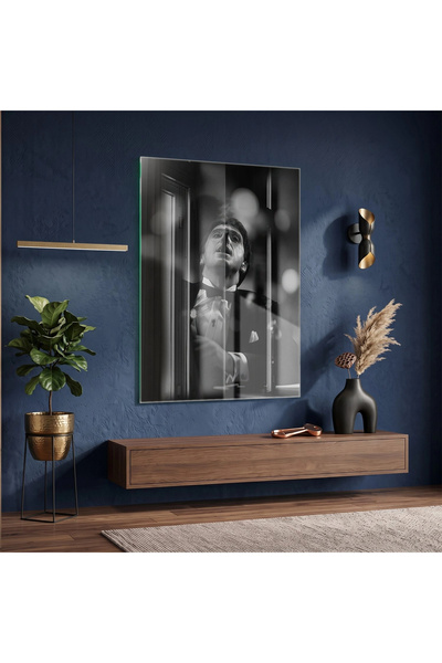 KOLAJTASARIM Portret dramatic, alb-negru, tablou din sticlă, accesorii pentru...