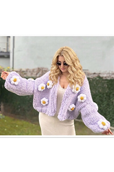 Barzey crafts Moher Purple Color Daisy Detailed Women's Cardigan Model