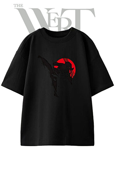 THEWERT Tricou oversize negru unisex cu imprimeu Taekwondo Kick Design