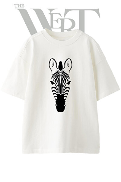 THEWERT Tricou oversize alb unisex cu imprimeu Zebra Head Design