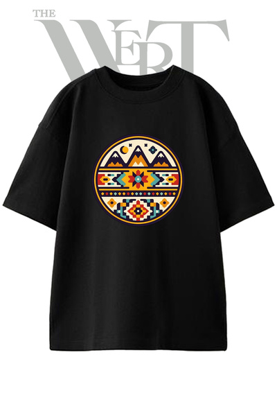 THEWERT Navajo Pattern Design Printed Unisex Black Oversize T-Shirt