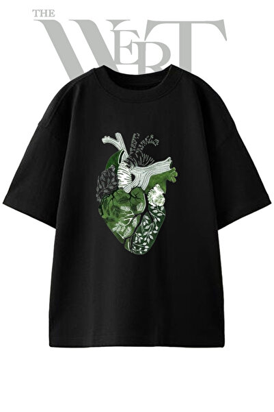 THEWERT Μπλουζάκι Unisex Μαύρο Oversize με Τυπωμένο Σχέδιο Ανατομικής Καρδιάς