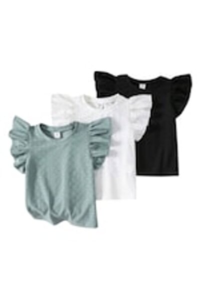OEM Set 3 bucati pentru fete t, de culoare uni, cu gat rotund, volane 6 ANI (...