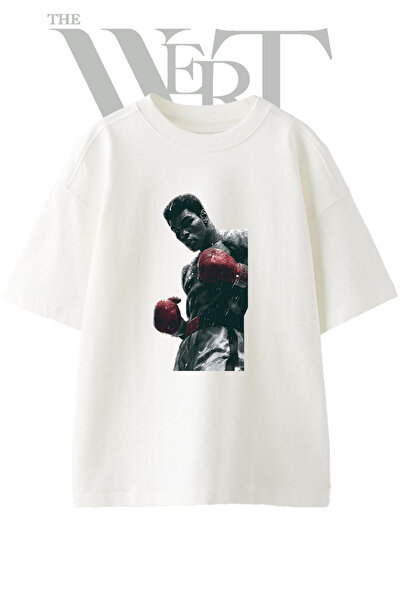 THEWERT Muhammad Ali Design Printed Unisex White Oversize T-Shirt