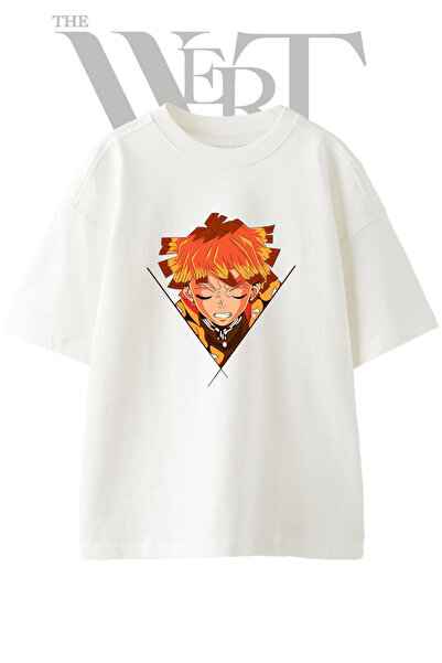 THEWERT Zenitsu Agatsuma Design Printed Unisex White Oversize T-Shirt