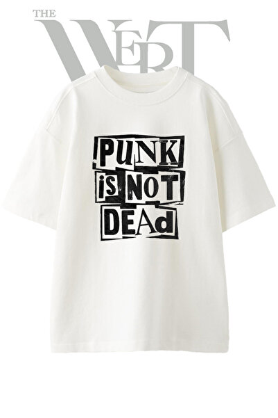 THEWERT Tricou oversize alb unisex cu imprimeu cu slogan punk
