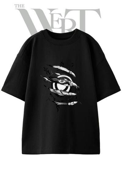 THEWERT Tricou oversize negru unisex cu imprimeu Naruto Kyubi Design