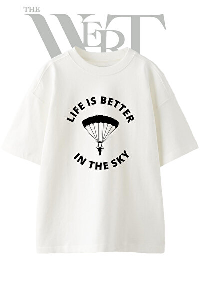 THEWERT Μπλουζάκι Unisex Λευκό Oversize με στάμπα σχεδίου αλεξίπτωτου Skydive