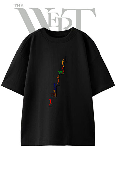 THEWERT Tricou oversize negru unisex cu imprimeu Human Chain Design