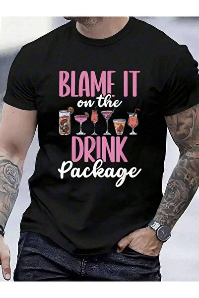 Astogria13 100% Cotton Blame It On The Drink Package Men Women T-Shirt Men's ...