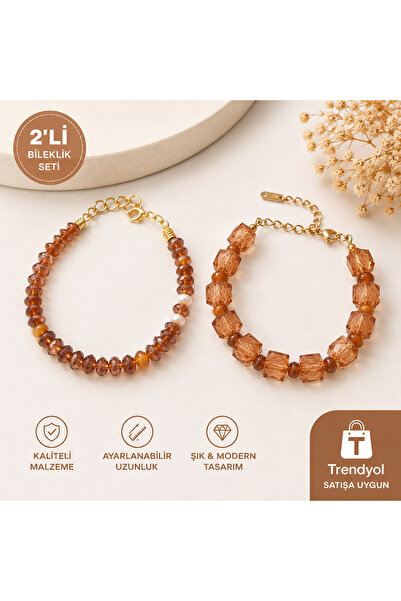 Doze Brown Stone Bracelet Set of 2