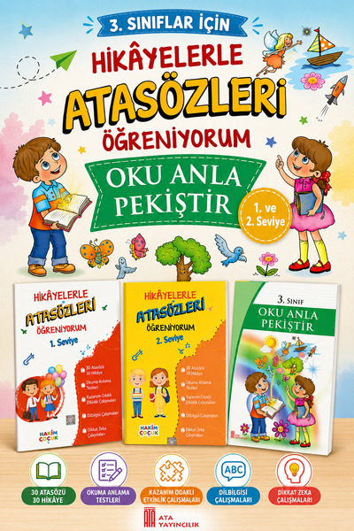 Ata Yayıncılık 3.Sınıflar İçin Hikayelerle Atasözleri Öğreniyorum 1 ve 2 + Ok...