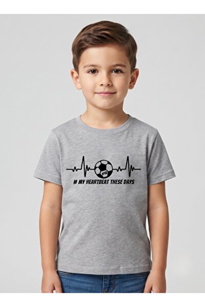 Babyqlo Grey Football Heartbeat Graphic Kids T-Shirt