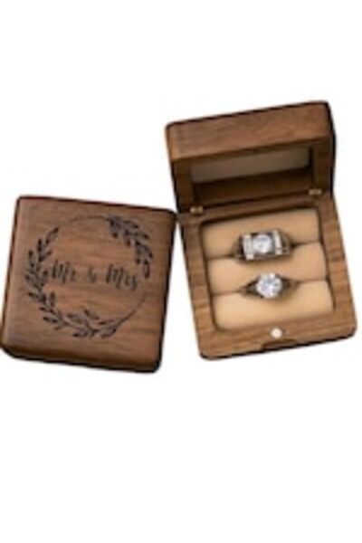 OEM Cutie cadou pentru inele, ideala cerere casatorie, Mr&Mrs, din lemn, maro