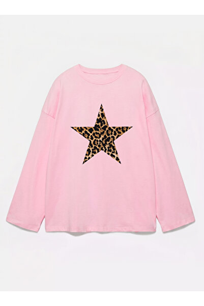 Disante 100% bumbac, cu potrivire oversize, imprimeu cu stele leopard - trico...