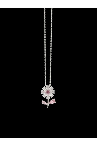 deryora Pink Zircon Stone Daisy Model Silver Color Necklace