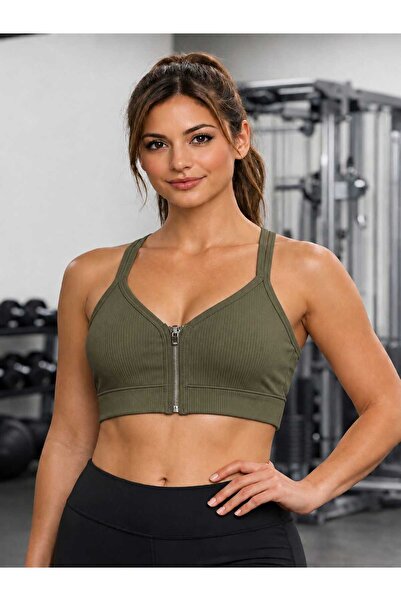 Kadın Fermuarlı Bralet Toparlayıcı Spor Sütyen - Çıkarılabilir Pedli