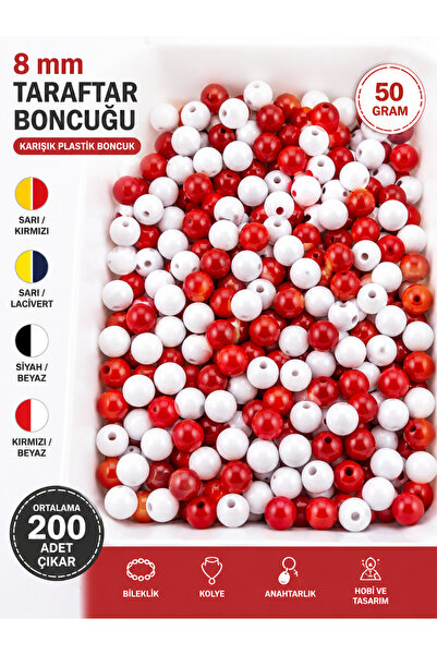 E.B EBRULİ BONCUK 8 mm Taraftar Boncuğu Karışık Plastik Boncuk Bead (50 Gram)