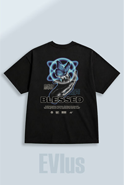 EVIus Oversize μπλουζάκι με στάμπα Blessed Butterfly, 100% βαμβακερό, με λαιμ...