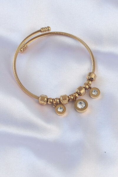 Mega Bazaar 316L Steel Gold Color Zircon Stone Model Charm Bracelet