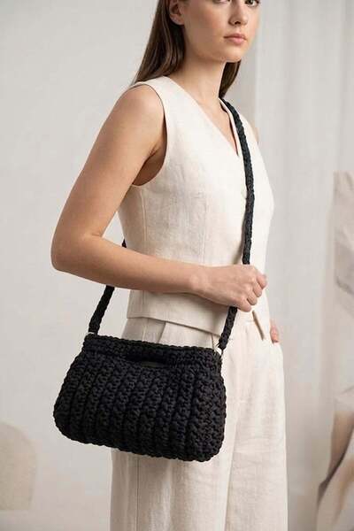 Ayakkabı Fuarı Elit Btn02 Women's Knitted Shoulder Bag Black