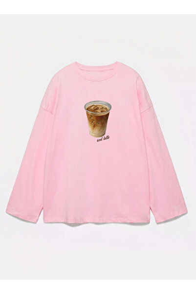 Disante 100% bumbac, croială supradimensionată, cu imprimeu Iced Latte - Tric...