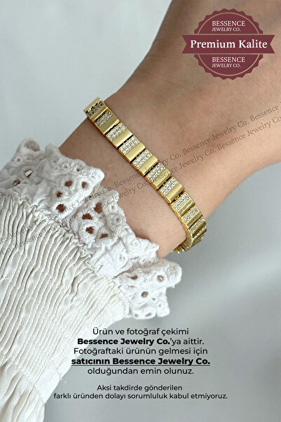 BESSENCE JEWELRY CO. CM Jew 14K Gold Modern Kordon Dokulu Blok Zirkon Taşlı Ç...