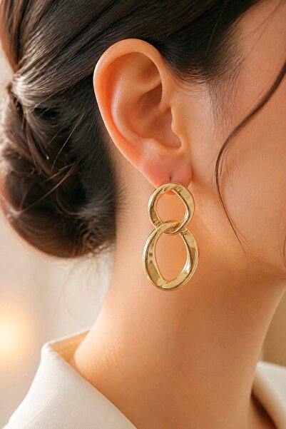mosmoda Gold Çift Halka Sallantılı Küpe, Uzunluk:4,5cm