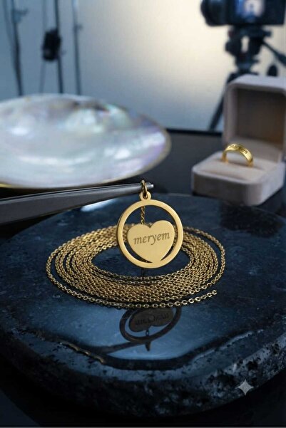 Papatya Silver 925 Ayar Gümüş Kişiye Özel İsimli Çemberli Kalp Kolye.rose.gold.rodaj Renk Seçeneği