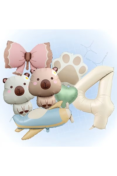 ÇITIPITISTORE Capybara Airplane Paw Bow Foil Balloon Set Party Age Celebratio...