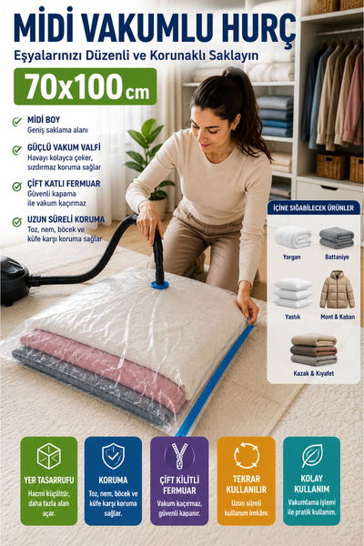 OpenCity Midi Size Vacuum Storage Bag 70X100 cm 1 Piece Double Lock Vacuum Ba...