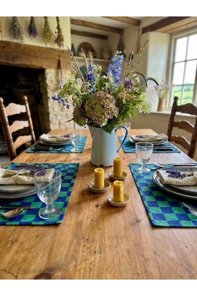 White Alamode Green and Navy Blue Checkered Placemat Set of 4