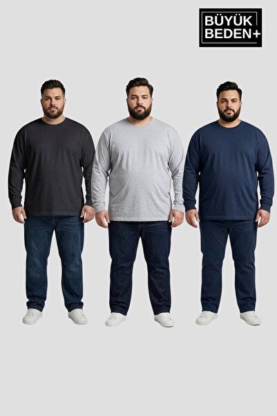 Superlife طقم تيشيرت رجالي مقاس كبير مكون من 3 قطع بأكمام طويلة وياقة دائرية ...