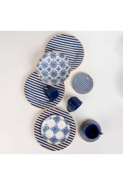 Oxford Porcelain Dinner Set 20 Pieces – Elegant Blue Tableware Set for 4, Pre...