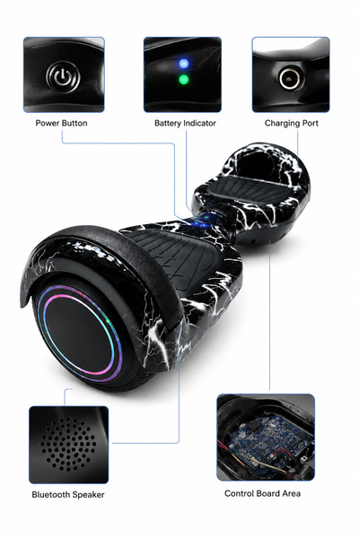Ummelia MARS PRO 6 Smart Hoverboard |400W 8.5 Inch Self-Balancing Electric Scooter |36V Battery Bluetooth Speaker|LED Wheels | 25 km/h | 20-25 km Range | 120kg Capacity