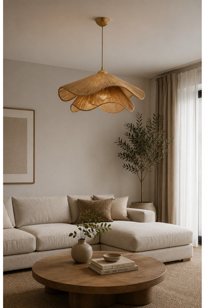 Turkish Belkıs Rattan Rattan Bambu Rafya Hasır Makrome Sarkıt Avize 40 cm çap