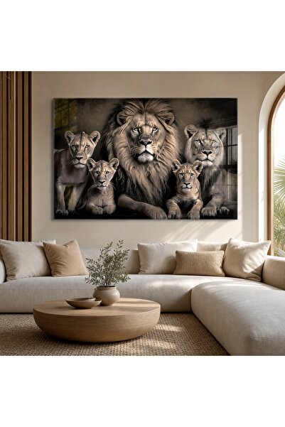 idora Family Group Lions Glass Painting
