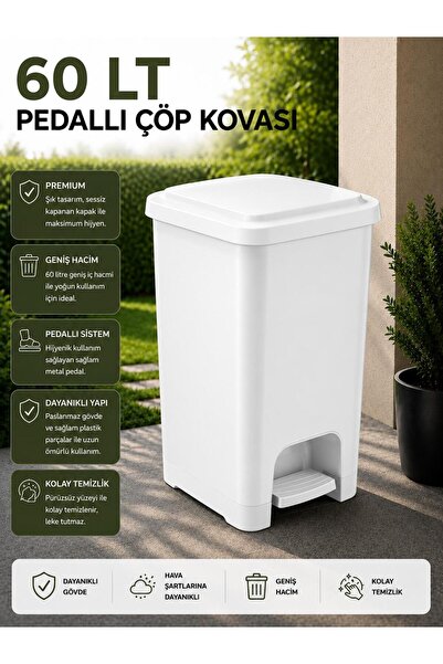 LOREMPBOX 60 Lt Slim Pedallı Çöp Kovası Beyaz