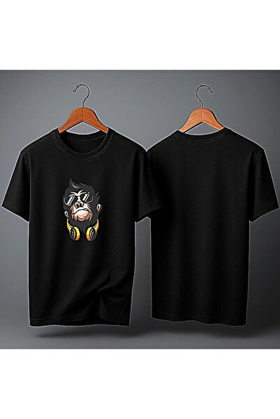 ELFERA Monkey Head Sari Earphone Black Printed Tshirt