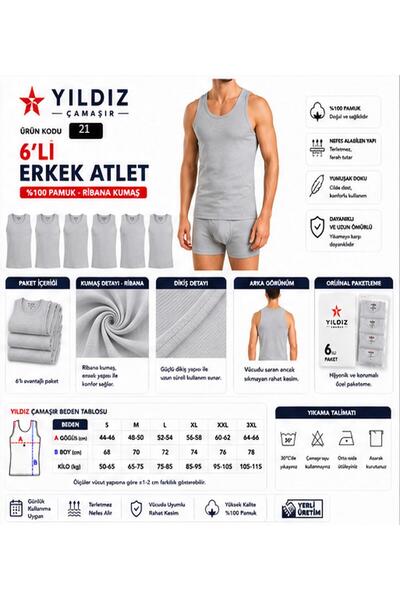 Yıldız Çamaşır Men's Ribbed Tank Top (04-18-21) - 6 Pieces